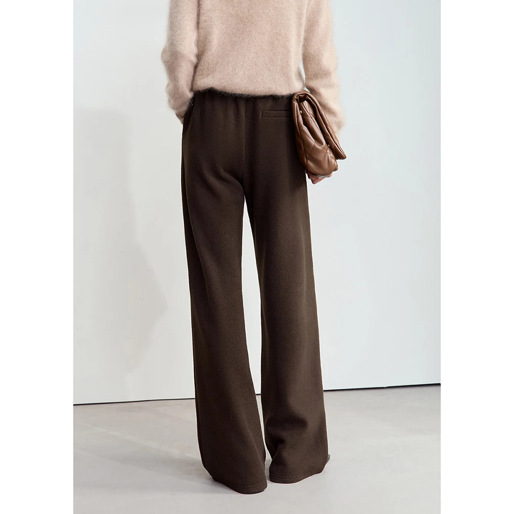 Winter Women Suede Wide Leg Trousers Minimalist False Placket Rear Rubber Band Waist Casual Pants S 1