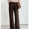 Winter Women Suede Wide Leg Trousers Minimalist False Placket Rear Rubber Band Waist Casual Pants S 1