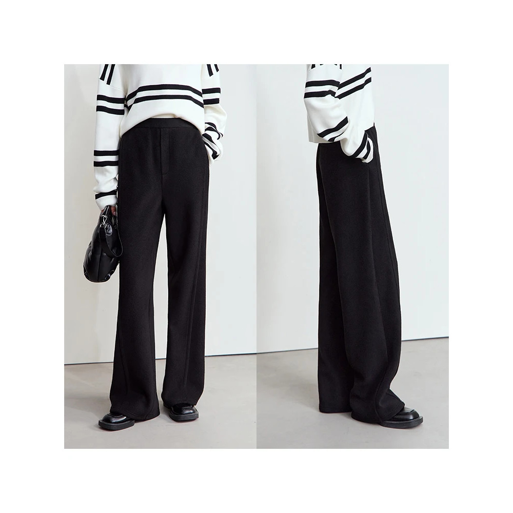 Winter Women Suede Wide Leg Trousers Minimalist False Placket Rear Rubber Band Waist Casual Pants S 4