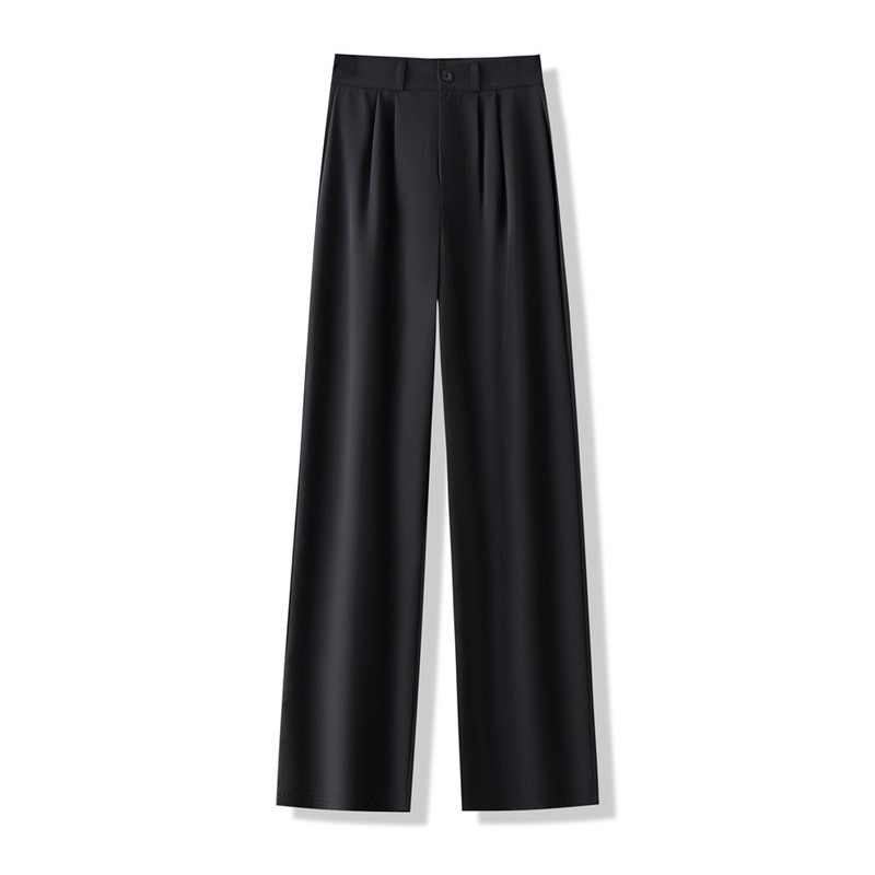 High Waist Women Suit Pants, Straight Office Trousers for Ladies, Casual Loose Fashion Button Coffee Black Pants