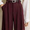Office Lady Elegant High Waist Wide Leg Fashion Trousers with Pockets, New Burgundy Suits Pants for Women
