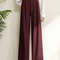 Office Lady Elegant High Waist Wide Leg Fashion Trousers with Pockets, New Burgundy Suits Pants for Women