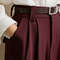 Office Lady Elegant High Waist Wide Leg Fashion Trousers with Pockets, New Burgundy Suits Pants for Women