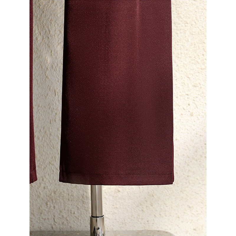 Office Lady Elegant High Waist Wide Leg Fashion Trousers with Pockets, New Burgundy Suits Pants for Women