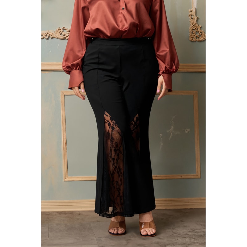 Plus Size Pant for Women Lace High Waist Patchwork Flare Inspire