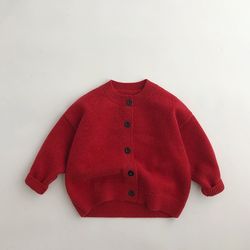autumn winter kids sweater, red girls knit cardigan jacket, new year christmas knitwear coat boys baby sweater