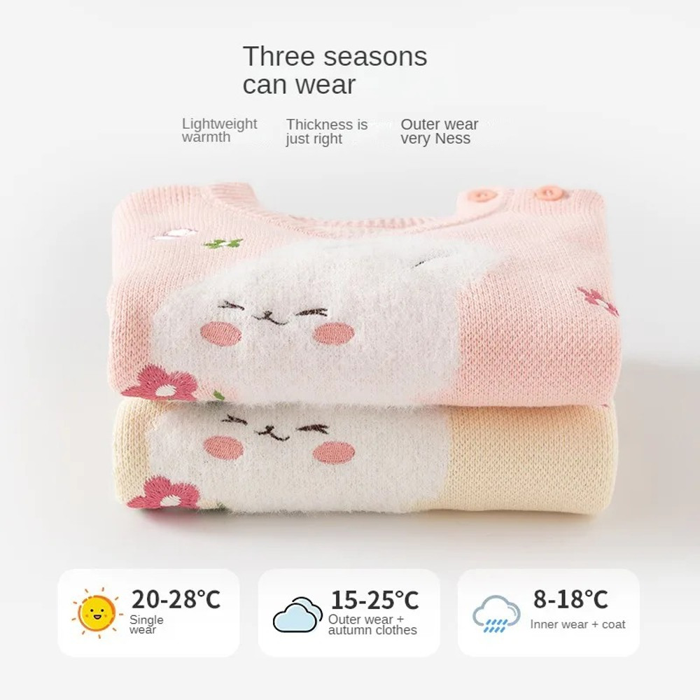 Cartoon Rabbit Cotton Knitted Soft Pullover, Autumn Baby Girls Sweaters, Toddler Girls Knitwear Stretch Embroidery Tops