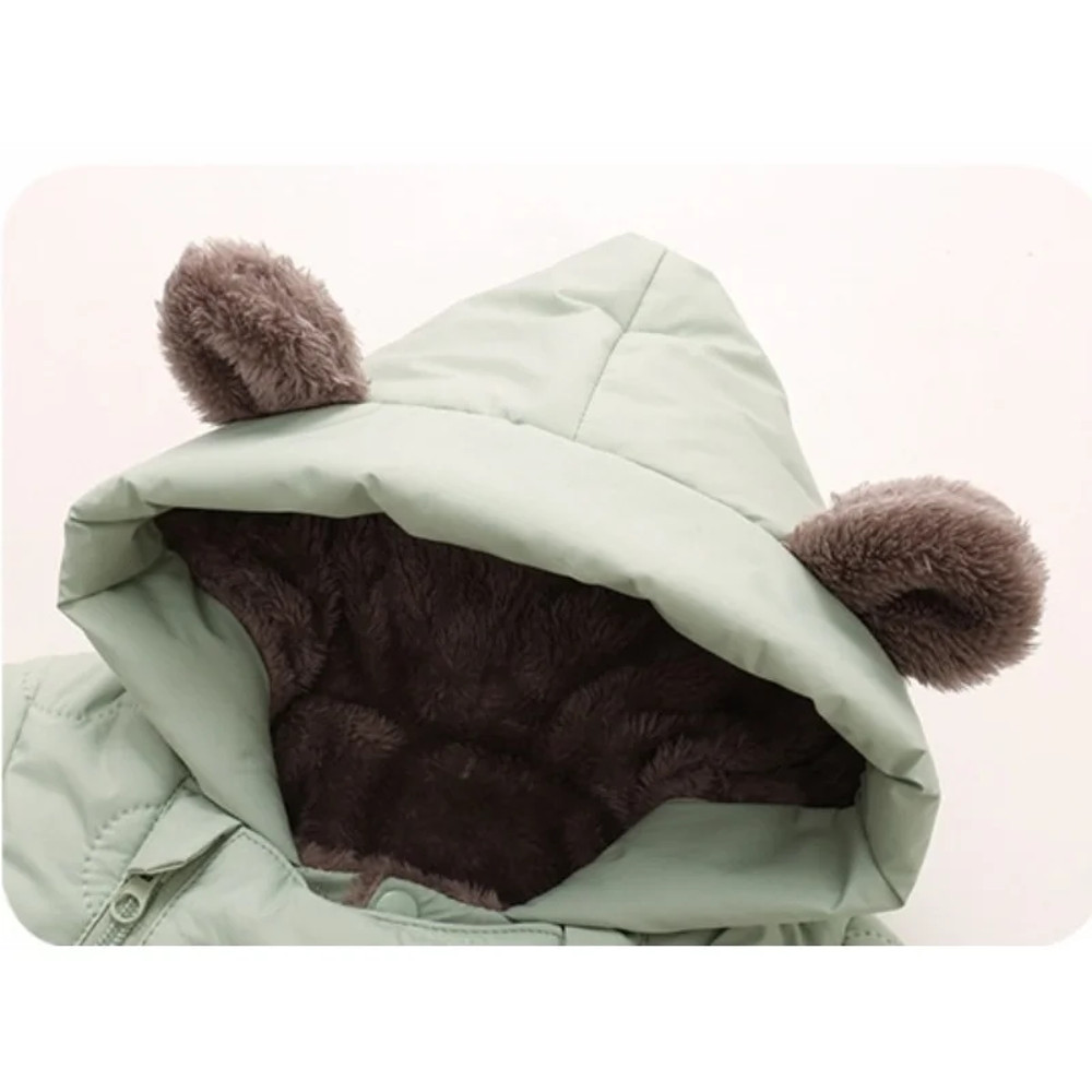 Thickened Fleece Lined Double Layer Hooded Romper 0-2Y Winter Warm Kids Snowsuit with Bear Ears, Toddler Baby Girl Boy