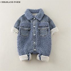 winter baby romper newborn denim velvet baby snowsuit jumpsuits thick warm infant overalls for boys romper outfit