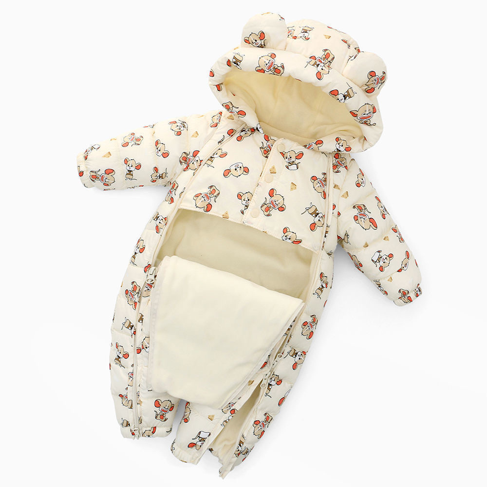 Hooded Autumn Winter Baby Snowsuit Plus Velvet Warm Baby Girl Romper Baby Boy Jumpsuit Infant Winter Overalls Coat Thick