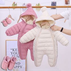 plus velvet hooded newborn baby jumpsuit warm snowsuit for baby boys, toddler snow suit baby girl cotton overalls romper