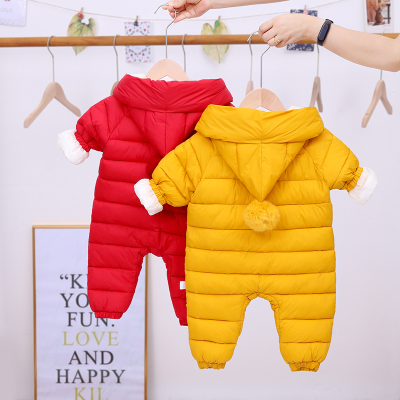 Plus Velvet Hooded Newborn Baby Jumpsuit Warm Snowsuit for Baby Boys, Toddler Snow Suit Baby Girl Cotton Overalls Romper