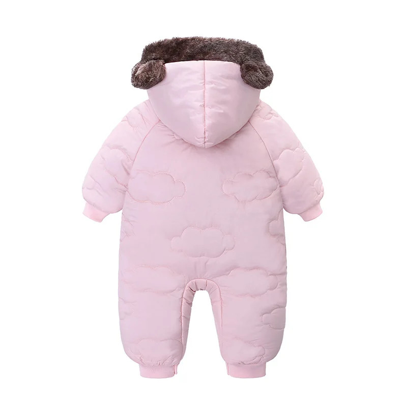 New Style Newborn Baby Boys Girls Fleece Lined Warm Jumpsuit, Hooded Bear Ear Winter Romper Snowsuit Infant Outerwear
