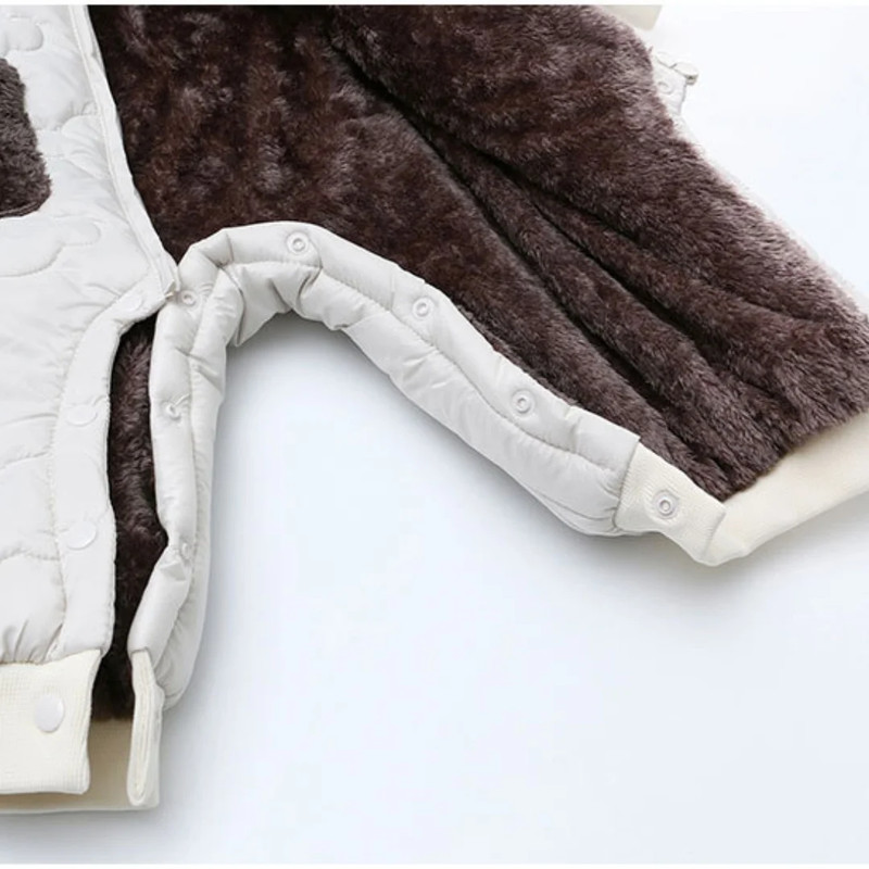 New Style Newborn Baby Boys Girls Fleece Lined Warm Jumpsuit, Hooded Bear Ear Winter Romper Snowsuit Infant Outerwear