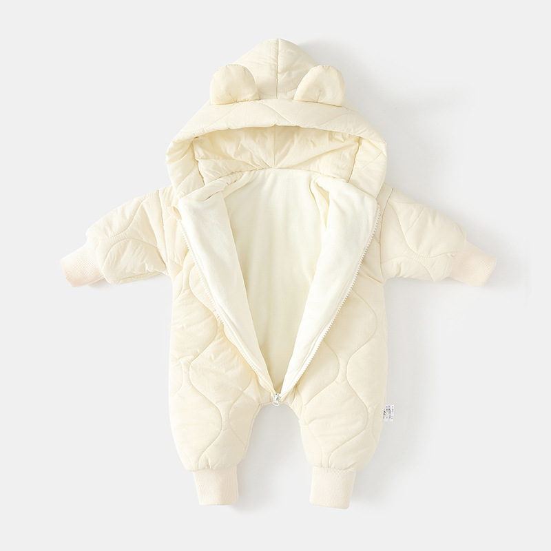 Warm Fur Lining Winter Baby Outwear Clothing Toddler Girl Boy Rompers Cartoon Bear Infant Jumpsuit Waterproof Snowsuit