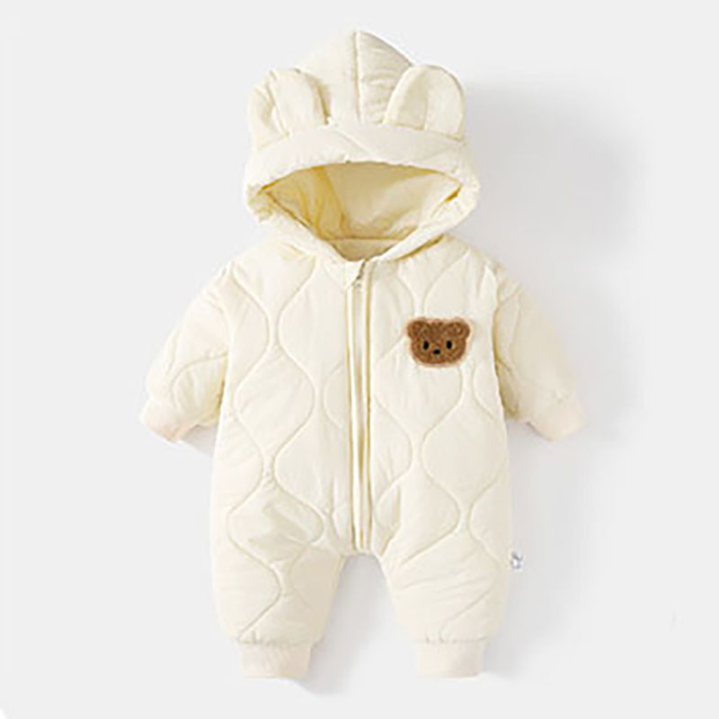 Warm Fur Lining Winter Baby Outwear Clothing Toddler Girl Boy Rompers Cartoon Bear Infant Jumpsuit Waterproof Snowsuit