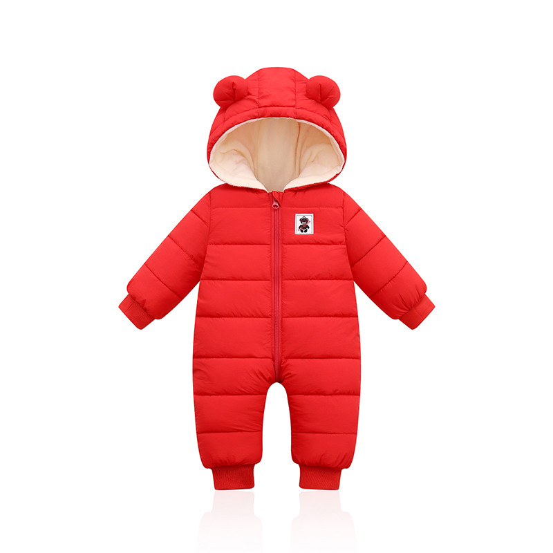 Cartoon Hooded Snowsuit New born Plus Velvet Baby Costume Winter Cotton Overalls Rompers for Toddler Boy Girl