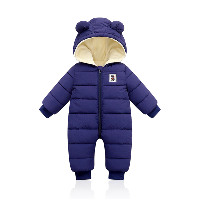 Cartoon Hooded Snowsuit New born Plus Velvet Baby Costume Winter Cotton Overalls Rompers for Toddler Boy Girl