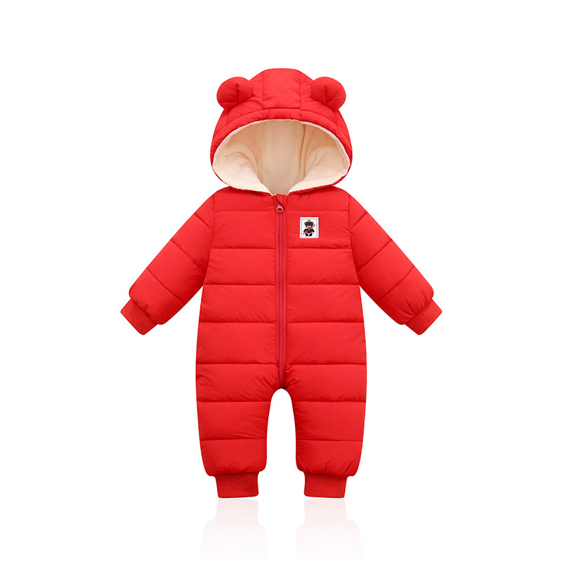 Cartoon Hooded Snowsuit New born Plus Velvet Baby Costume Winter Cotton Overalls Rompers for Toddler Boy Girl