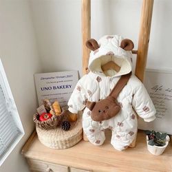 winter baby snowsuit cute cartoon warm padded romper boys girls outfit cozy infant snow romper thick lined outerwear