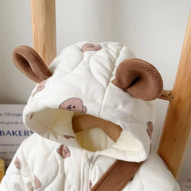 Winter Baby Snowsuit Cute Cartoon Warm Padded Romper Boys Girls Outfit Cozy Infant Snow Romper Thick Lined Outerwear