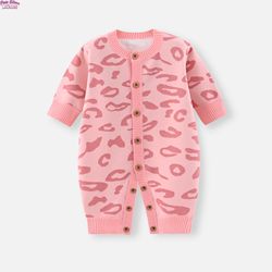 toddler baby knitted romper girls bodysuit pink leopard print long sleeve cute autumn baby clothes jumpsuit newborn gift