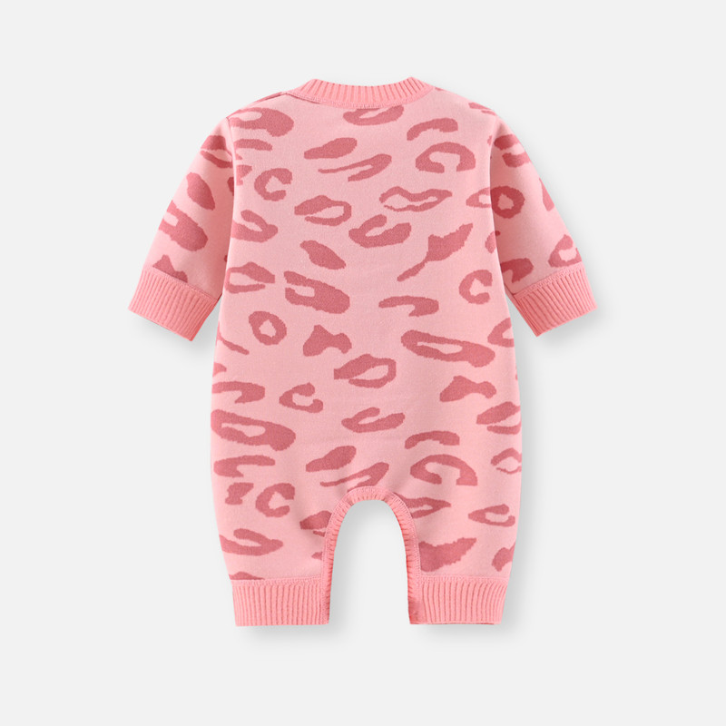 Toddler Baby Knitted Romper Girls Bodysuit Pink Leopard Print Long Sleeve Cute Autumn Baby Clothes Jumpsuit Newborn Gift