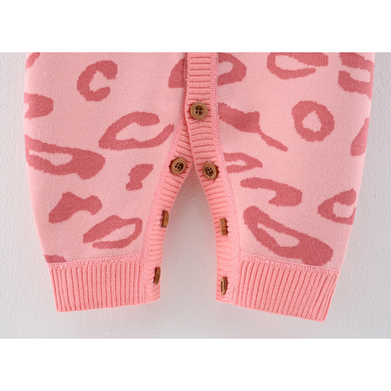 Toddler Baby Knitted Romper Girls Bodysuit Pink Leopard Print Long Sleeve Cute Autumn Baby Clothes Jumpsuit Newborn Gift