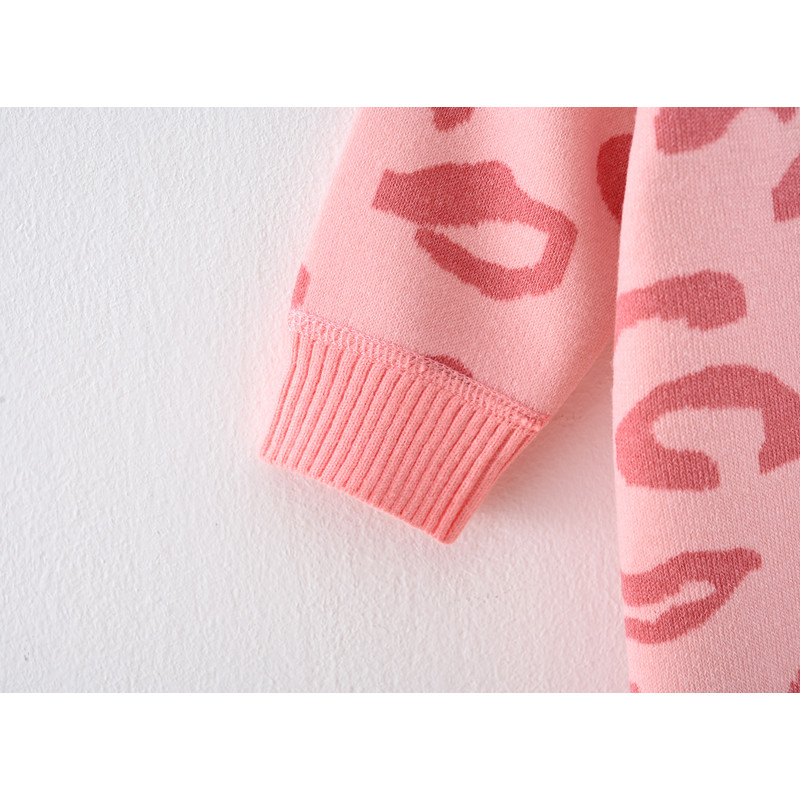 Toddler Baby Knitted Romper Girls Bodysuit Pink Leopard Print Long Sleeve Cute Autumn Baby Clothes Jumpsuit Newborn Gift