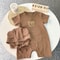 New In Summer Baby Girls Boys Short Sleeve Waffle Bear Patch Infant Newborn Jumpsuits Cotton Romper Gift Hat Ear
