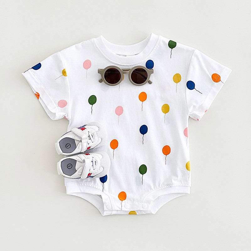 Summer Baby Girls Newborn Jumpsuit Balloon Print Short Sleeved Cotton Infant Bodysuit Boys Child Clothing