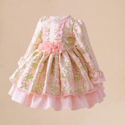 pink floral lolita party dress for toddler girls, fancy birthday gown kids, baby carnival pageant costume fashion dress