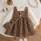Autumn Spring Newborn Baby Girl Leopard Print Pretend Two Piece Princess Dress Long Sleeve with Ruffles