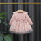 Fashion Autumn Spring Toddler Baby Dress Round Neck Knit Long Sleeve with Flower Embroidery Casual Pink Baby Dress