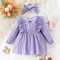 Autumn Baby Girl Long Sleeved Purple Ruffled Butterfly Dress 2Pcs Set With Headband Cute Female Bab 1