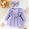 Autumn Baby Girl Long Sleeved Purple Ruffled Butterfly Dress 2Pcs Set With Headband Cute Female Bab 5