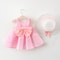 2Piece Summer Toddler Girl Clothes Set Cute Bow Plaid Sleeveless Cotton Princess Dress with Sunhat Beach Outfit Newborn