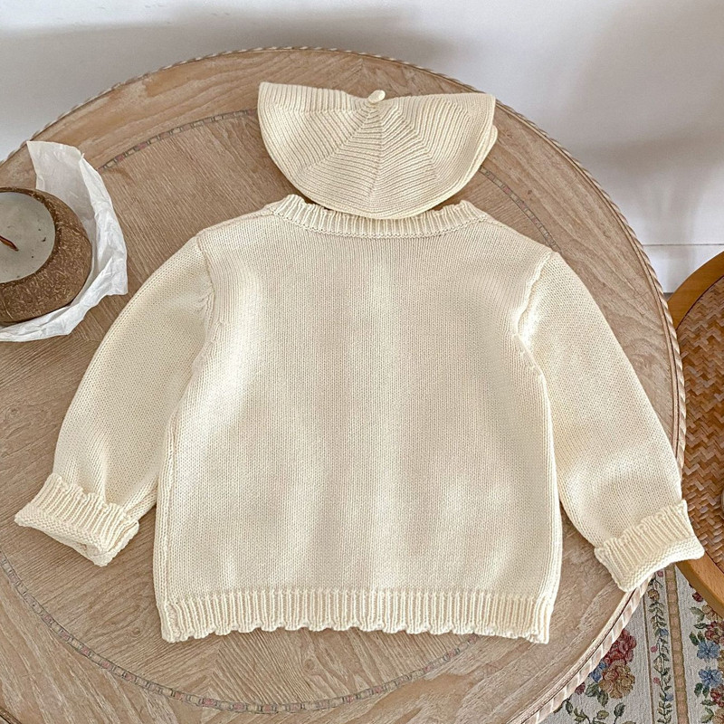Autumn new baby clothing 0-3 year girls hand hook flower sweater knitted cardigan jacket cute toddler knit outerwear