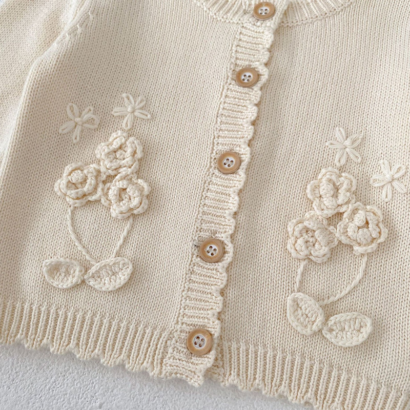 Autumn new baby clothing 0-3 year girls hand hook flower sweater knitted cardigan jacket cute toddler knit outerwear