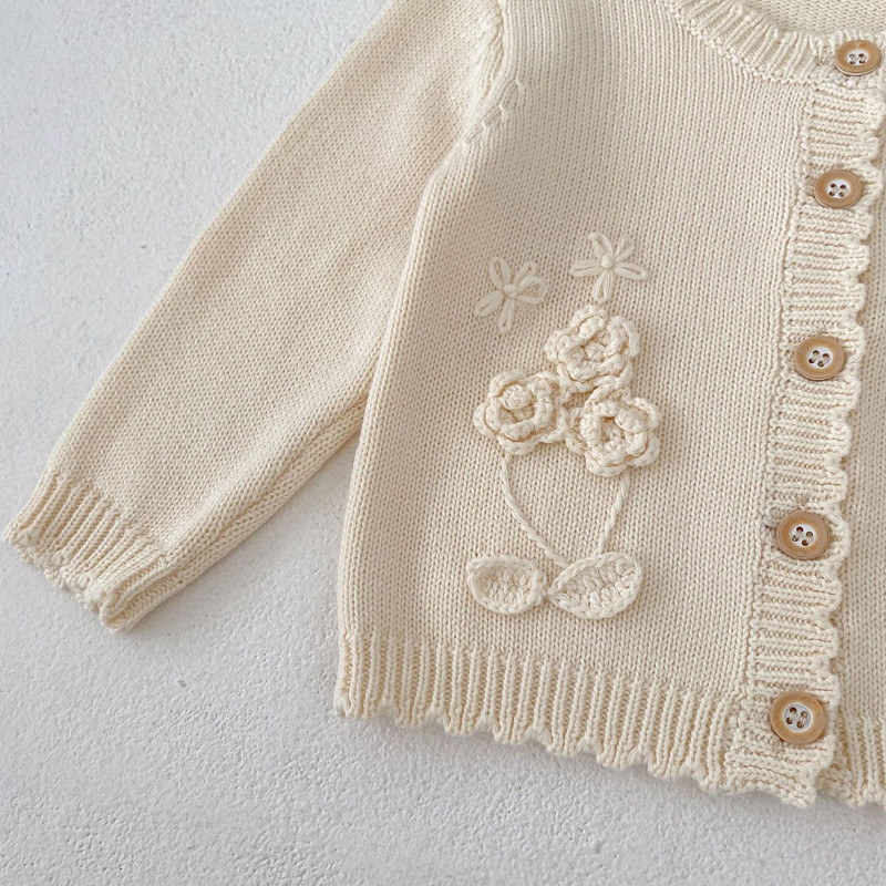 Autumn new baby clothing 0-3 year girls hand hook flower sweater knitted cardigan jacket cute toddler knit outerwear