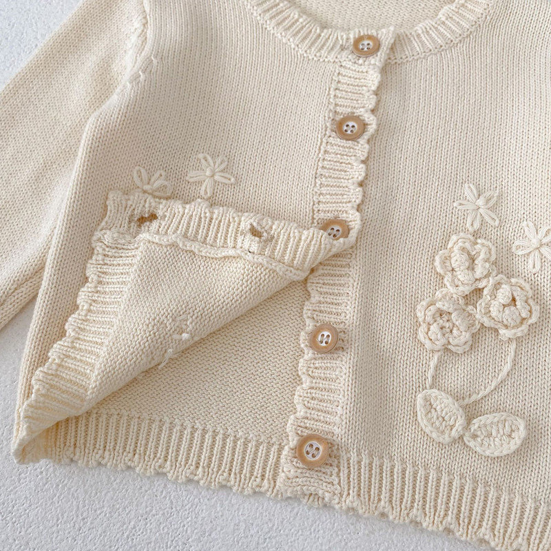 Autumn new baby clothing 0-3 year girls hand hook flower sweater knitted cardigan jacket cute toddler knit outerwear