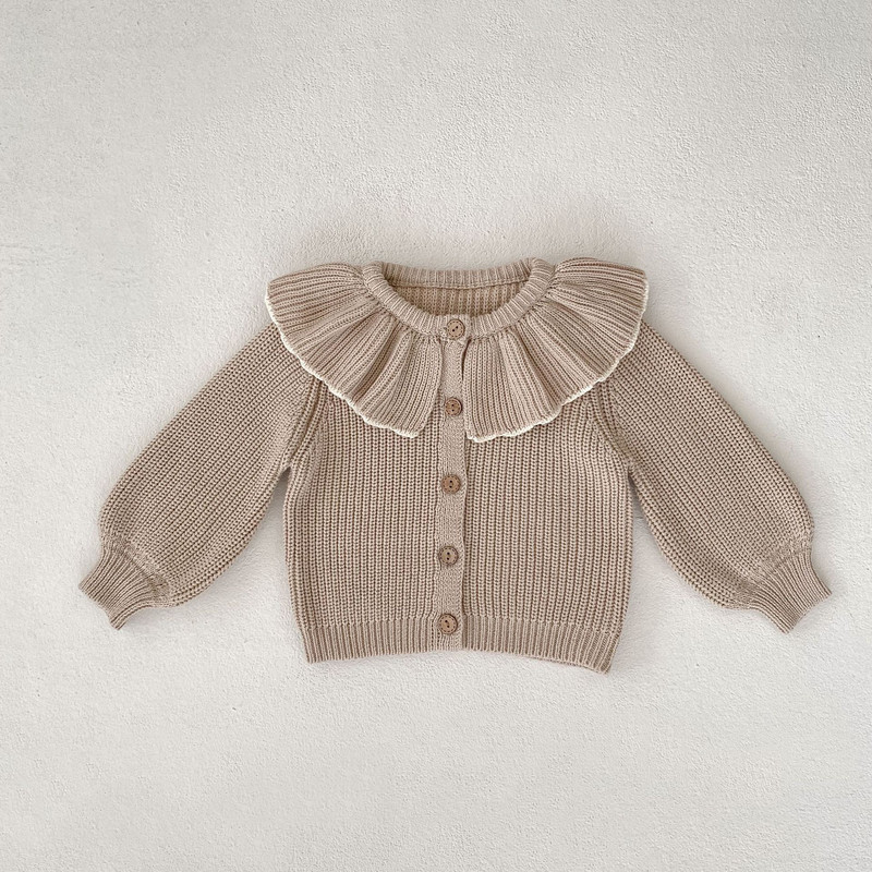 Girl Baby Fashion Ruffle Collar Knitted Coat Small Cardigan Sweater Top for Spring and Autumn Infants