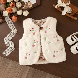 infant winter baby sleeveless vest, warm flower embroidery jacket, toddler girls thick vest kids clothes