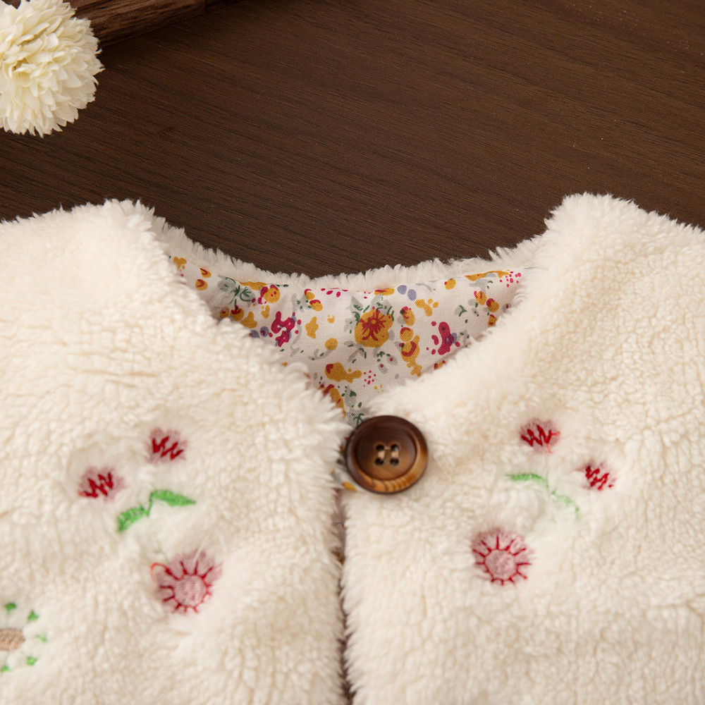 Infant Winter Baby Sleeveless Vest, Warm Flower Embroidery Jacket, Toddler Girls Thick Vest Kids Clothes