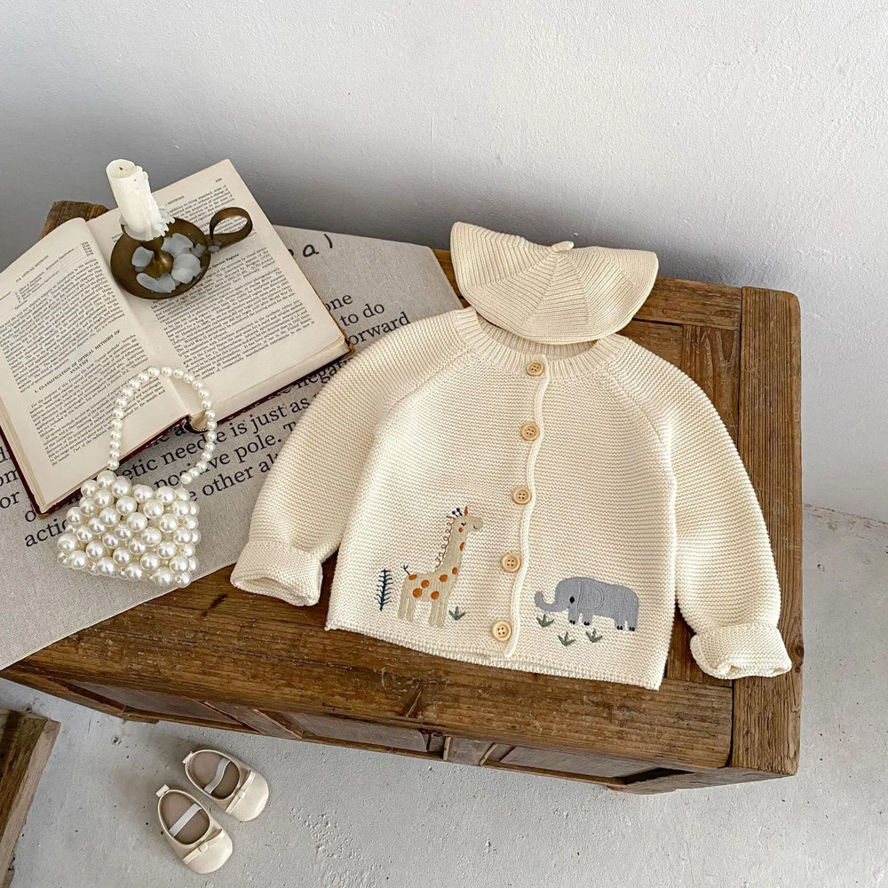 Newborn Kid Autumn Winter Knitwear Outfit Coat Cardigan Sweater Animal Print Baby Boy Girl Clothes  1