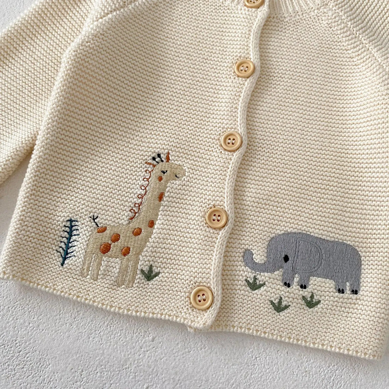 Newborn Kid Autumn Winter Knitwear Outfit Coat Cardigan Sweater Animal Print Baby Boy Girl Clothes  4
