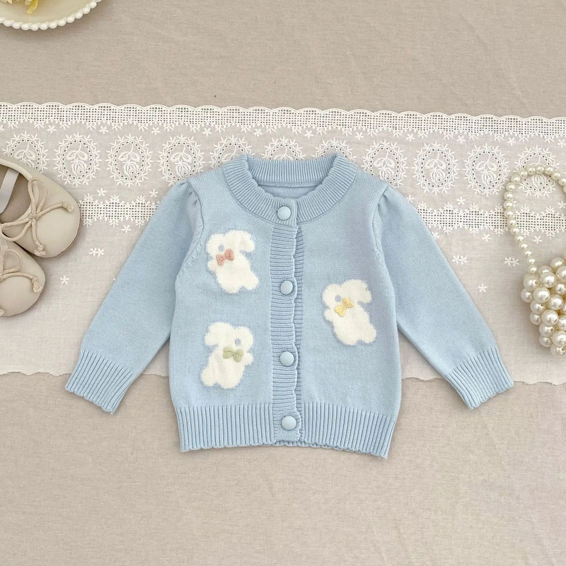 Soft Cotton Infant Jacket 0-2Y Autumn Winter Baby Knit Cardigan, Korean Style Cute Rabbit Toddler Sweater, Kids Fashion