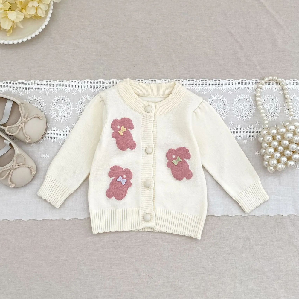 Soft Cotton Infant Jacket 0-2Y Autumn Winter Baby Knit Cardigan, Korean Style Cute Rabbit Toddler Sweater, Kids Fashion