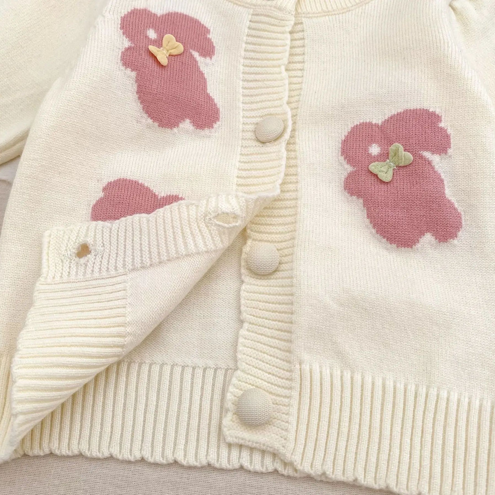 Soft Cotton Infant Jacket 0-2Y Autumn Winter Baby Knit Cardigan, Korean Style Cute Rabbit Toddler Sweater, Kids Fashion