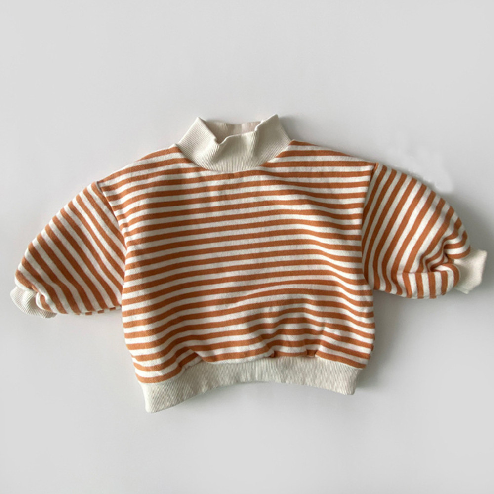 Baby Girls Striped Tops Autumn Winter Thick Warm High Neck Sweatshirt Cotton Clothes for Toddler Boys Tees Cozy
